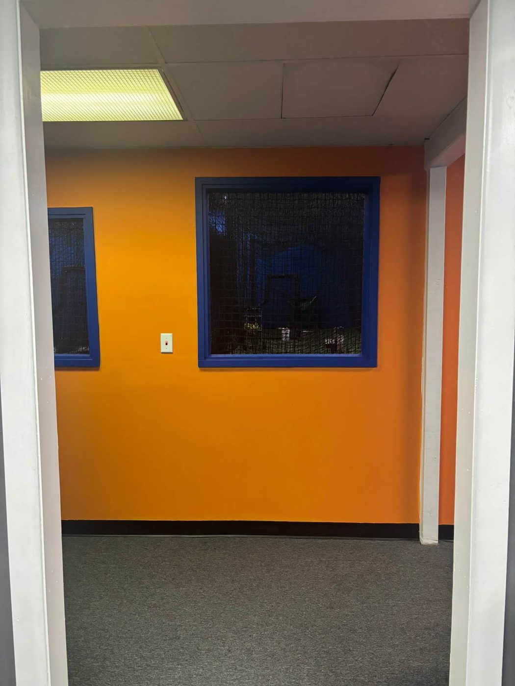 Viewing room overlooking the cages